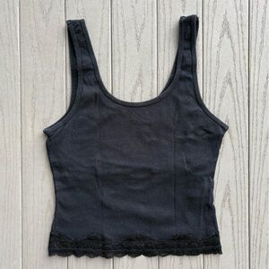 Hollister Cropped Ribbed Lace Trim Tank Top